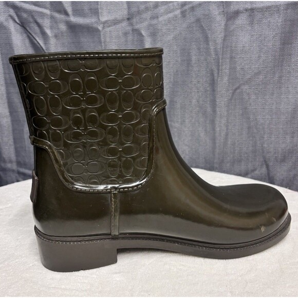 Coach Signature C Women’s Rubber Rain Boots Dark Olive Black Size 8 - Picture 4 of 12